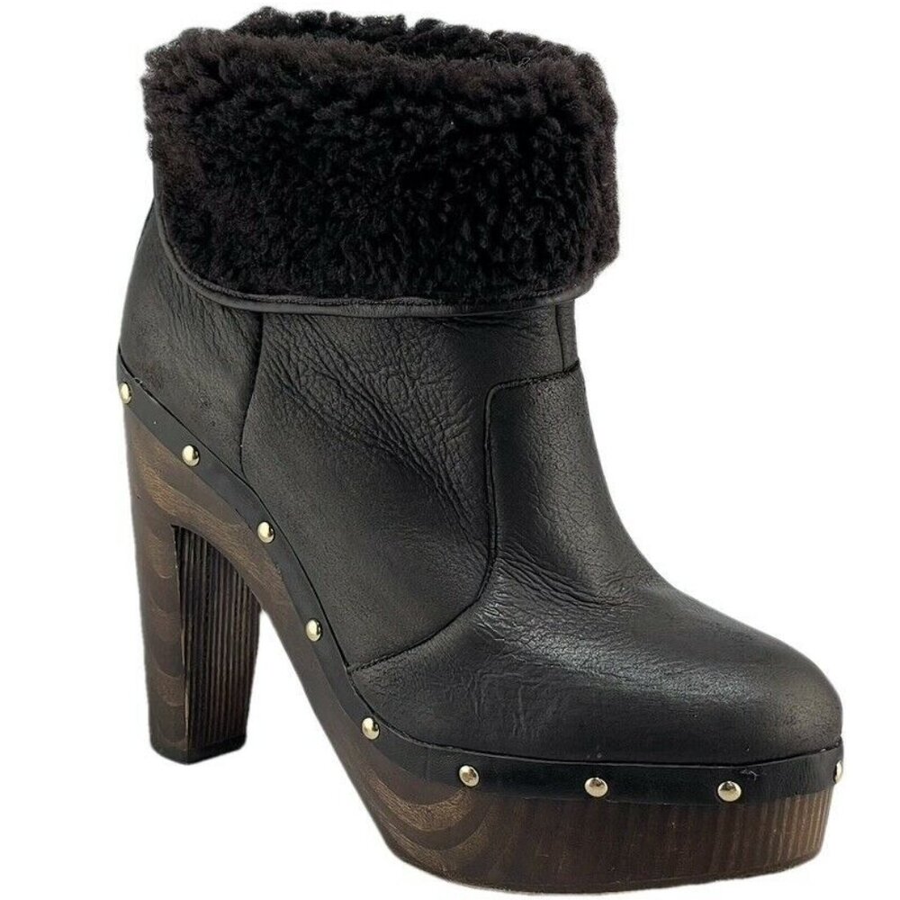 ELIE TAHARI Womens Shearling Cuff Platform Ankle Boots Size 8
